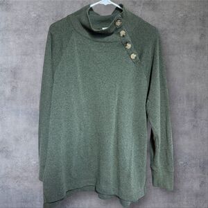 J. Crew Olive Green Button Shoulder Funnel Neck Pullover Top Size M